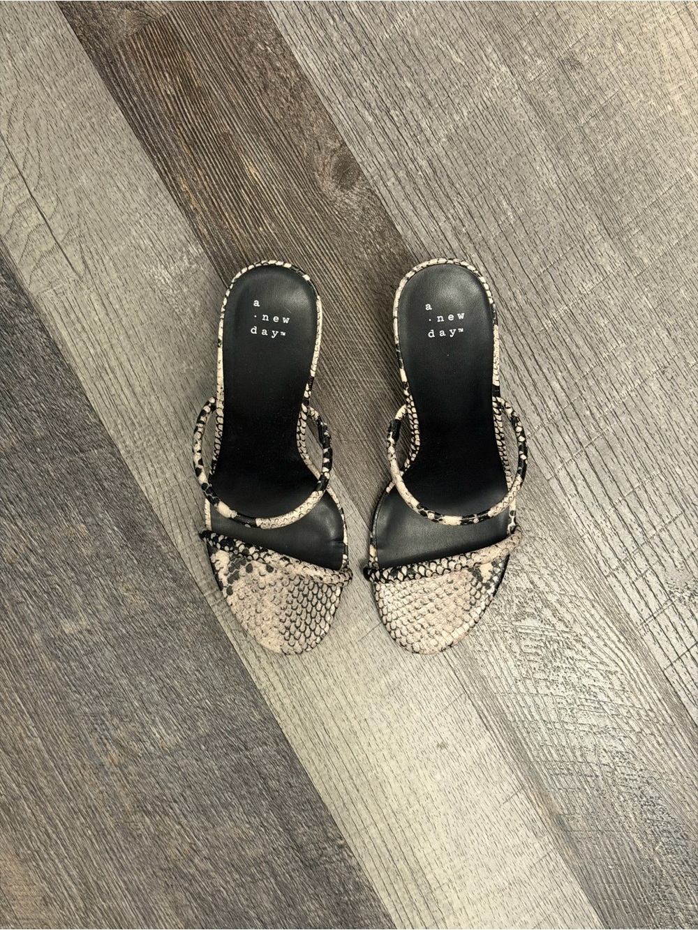a new day Snake-Print Double-Strap Slide Sandals in Beige and Black
